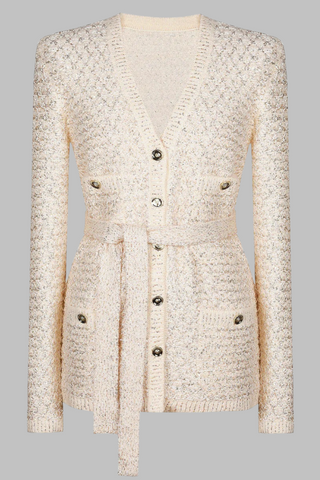 Luxury Sequined Knit V-Neck Long-Sleeve Cardigan Jacket