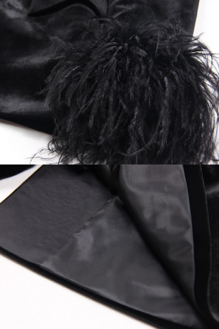Velvet Feather Cuff Long Sleeve Blazer