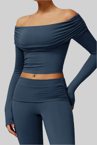Padded Off-Shoulder Long-Sleeve Sport Top