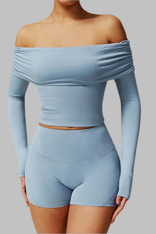 Padded Off-Shoulder Long-Sleeve Sport Top