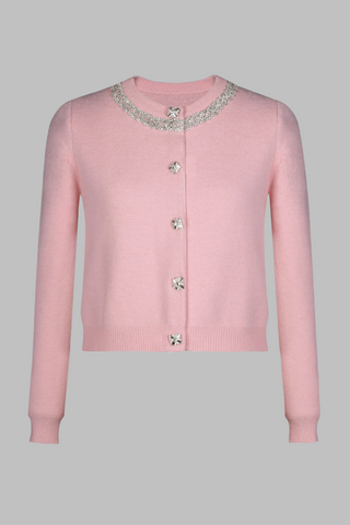 Long-Sleeve Knit Embellished Button-Up Cardigan