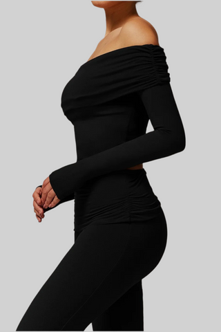 Padded Off-Shoulder Long-Sleeve Sport Top