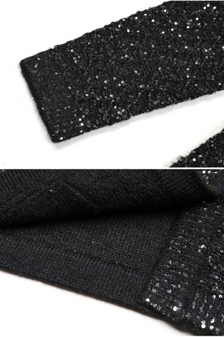 Luxury Sequined Knit V-Neck Long-Sleeve Cardigan Jacket