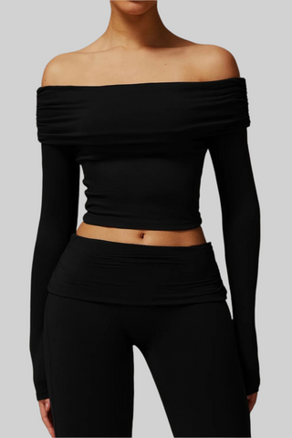 Padded Off-Shoulder Long-Sleeve Sport Top