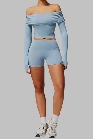 Padded Off-Shoulder Long-Sleeve Sport Top