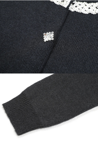 Long-Sleeve Knit Embellished Button-Up Cardigan