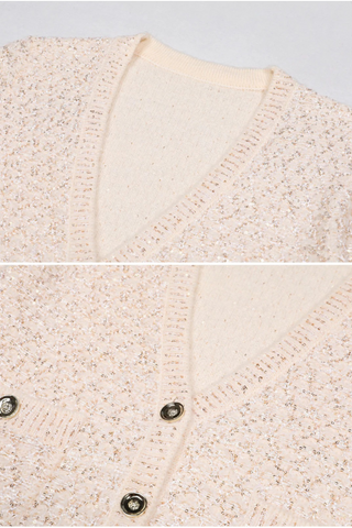 Luxury Sequined Knit V-Neck Long-Sleeve Cardigan Jacket