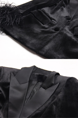 Velvet Feather Cuff Long Sleeve Blazer