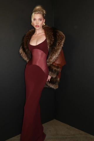 Burgundy Sheer Panel Spaghetti Strap Long Dress