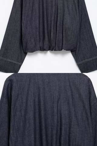 Oversized Zip-Up Denim Bomber Jacket