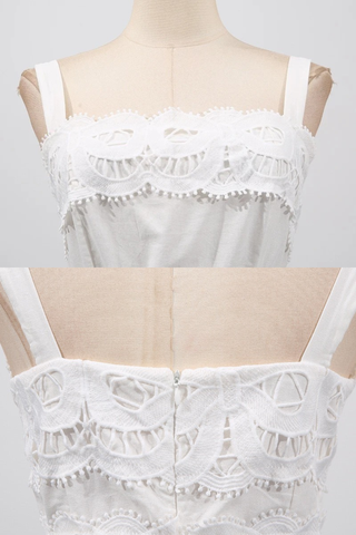 Statement Lace Cutwork Belted Tiered Long Dress