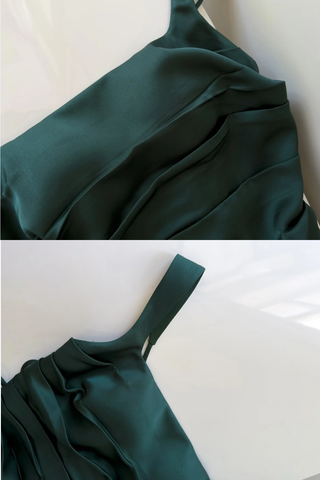 Ruched Square Neck Sleeveless Satin Draped Back Long Dress