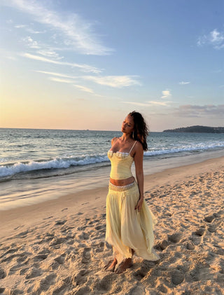 Embellished Corset Top & Draped Long Skirt Set
