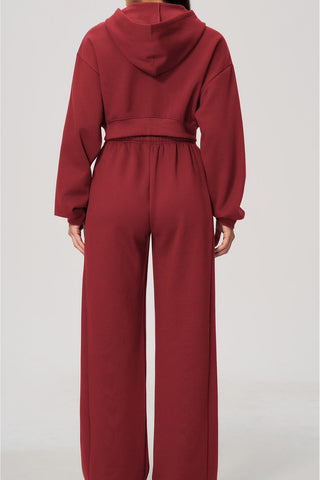 Cropped Zip-Up Hoodie & Wide-Leg Sweatpants Set