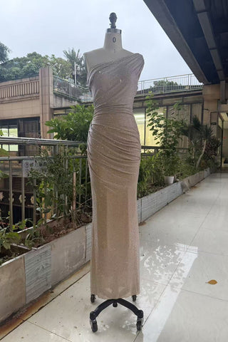 One-Shoulder Shimmer Mesh Long Evening Dress