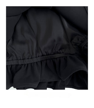 Elegant Long-Sleeve Oblique Shoulder Sheer Top and Skort Set