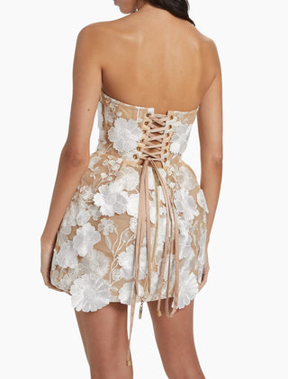 Floral Appliqué Strapless Mini Dress