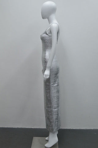 Luminous Metallic Bandage Sleeveless Long  Dress