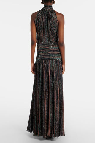 Shimmer Striped Halter Neck Top & Long Skirt Set