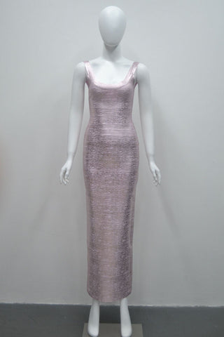 Luminous Metallic Bandage Sleeveless Long  Dress