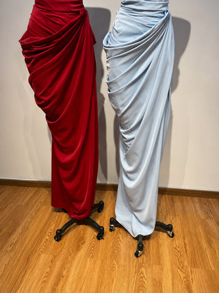 Draped Halter Corset Long Dress with High Slit