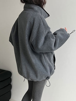 Oversized Zip-Up Fleece Jacket with High Neck & Adjustable Hem