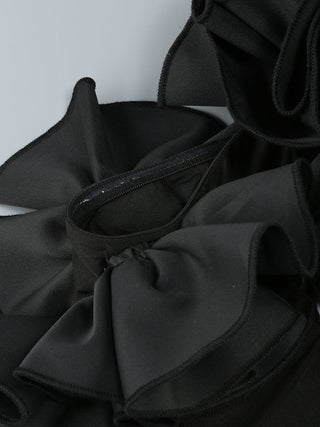 Off-Shoulder Ruffle Mesh-Sleeve Bodycon Mini Dress