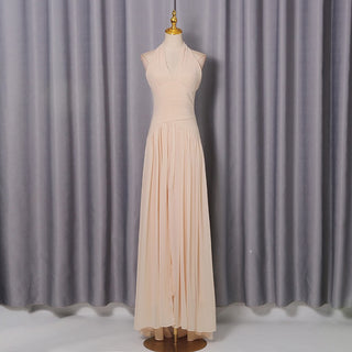 Pleated Halter Chiffon Long Dress