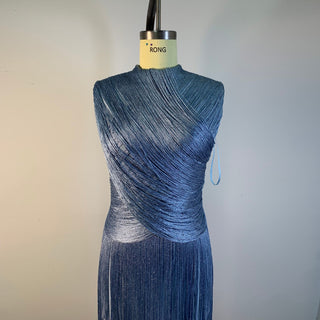 Metallic Fringe High Neck Sleeveless Long Dress
