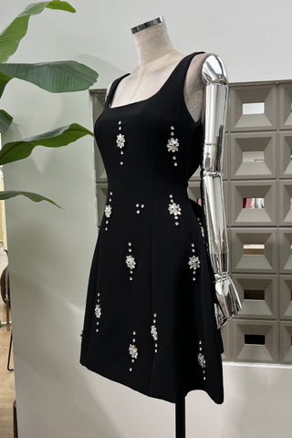 Crystal Embellished Open Back Bow Mini Dress