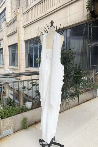 Strapless Ruched Long Dress with Lace-Up Back & High Slit