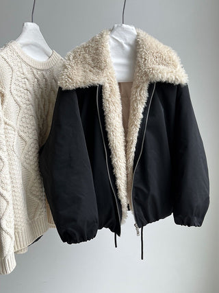 Oversized Faux Shearling Collar Puffer Jacket