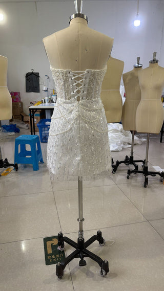 Pearl Embellished Strapless Corset Mini Dress