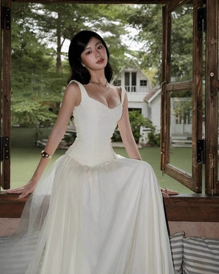 Corset Long Dress with Flowing Chiffon Skirt