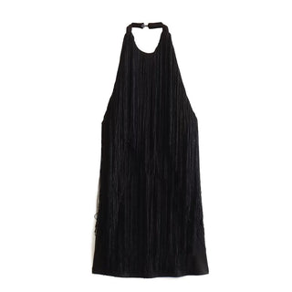 Backless Fringe Halter Mini Dress
