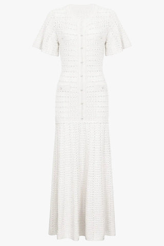 Crystal Embellished Textured Knit Short Sleeve Long Dress