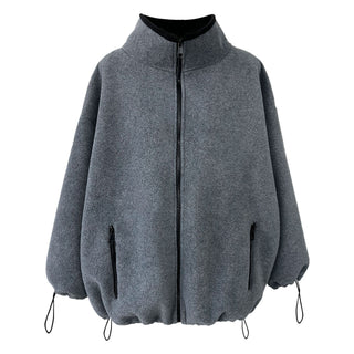 Oversized Zip-Up Fleece Jacket with High Neck & Adjustable Hem