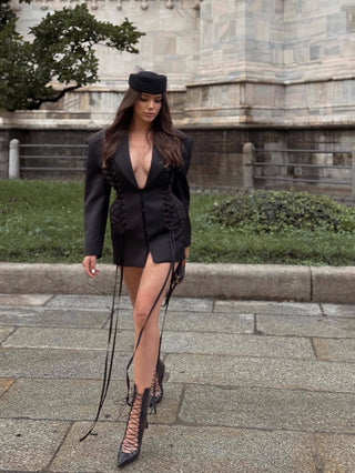 Tailored Structured Blazer with Lace-Up Corset Design