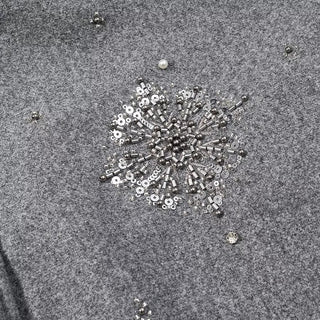 Embellished Wool Short Jacket – Grey High Neck Coat with Crystal Beads & Sequins