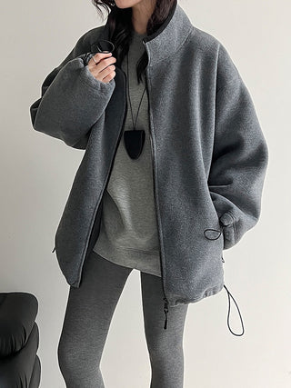Oversized Zip-Up Fleece Jacket with High Neck & Adjustable Hem