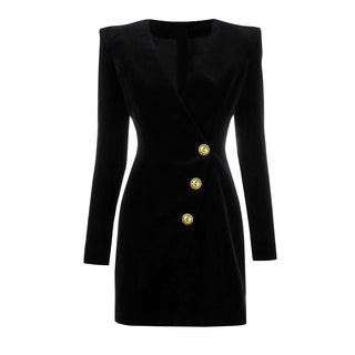 Velvet Wrap Design Long Sleeve Blazer Mini Dress