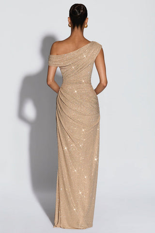 One-Shoulder Shimmer Mesh Long Evening Dress