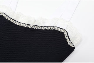 Lace Trim Ribbed Knit Long Dress
