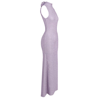 Shimmer High-Neck Open-Back Sleeveless Long Dress