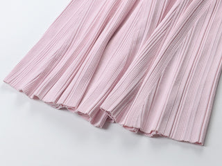 Ribbed Knit Long Dress with Collar and Button Detail