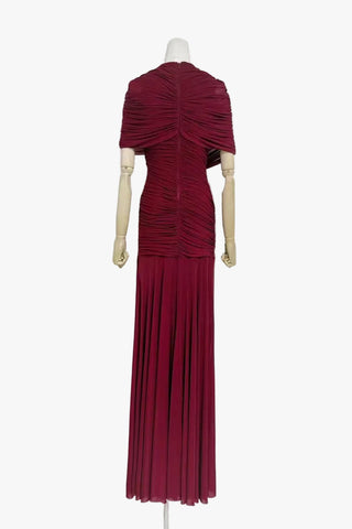 Ruched Off-Shoulder Long Dress – Draped Top & Flowing Skirt