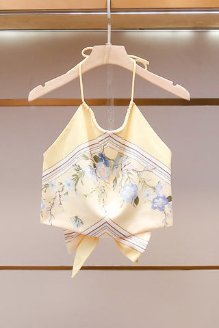 Floral Print Satin Halter Top & High-Waisted Shorts Set