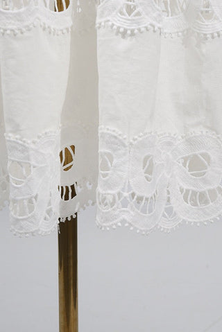 Statement Lace Cutwork Belted Tiered Long Dress