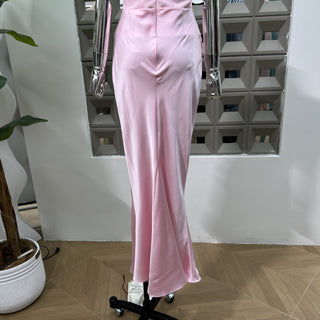 Strapless Satin Corset Maxi Dress with Draped Waist