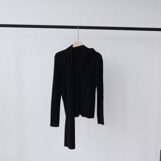 Long Sleeve Knit Top with Attached Scarf Detail and Regular Length